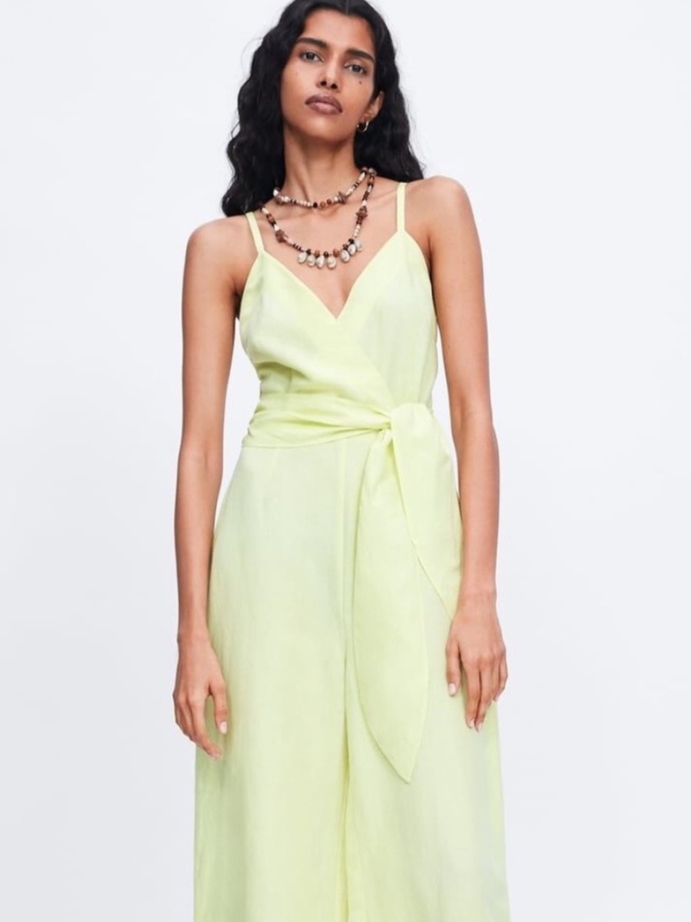 Zara Light Lime Wrap Jumpsuit with Tie Waist